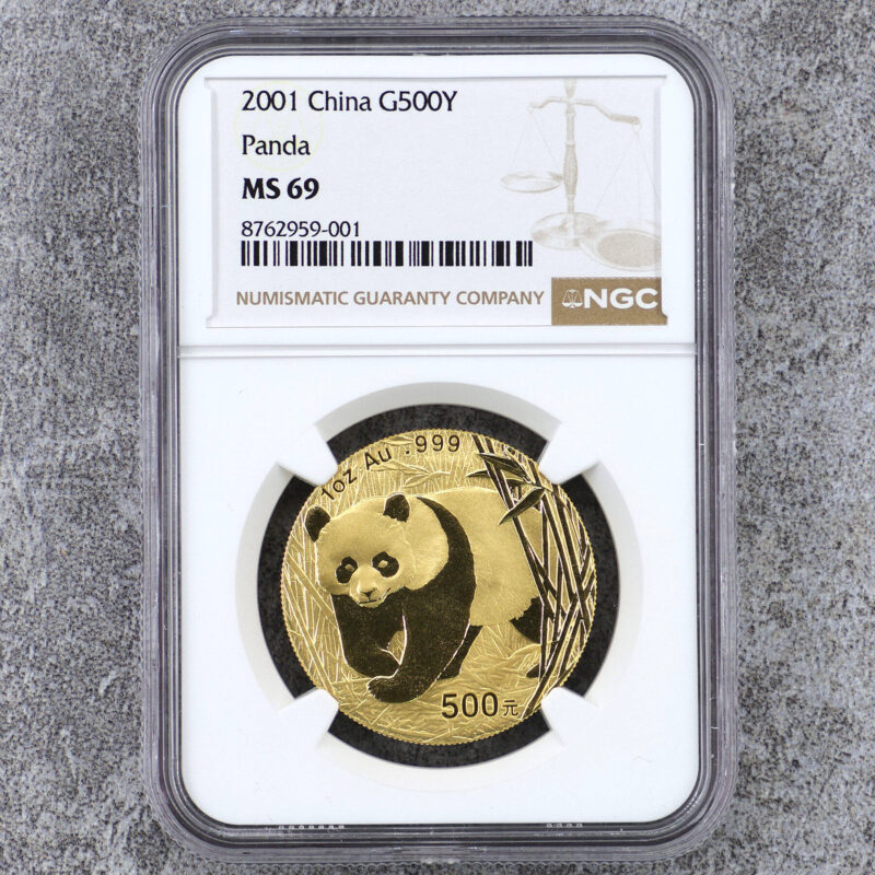 2001 中國熊貓金幣 .999純金 1盎司 NGC69分（參考圖）